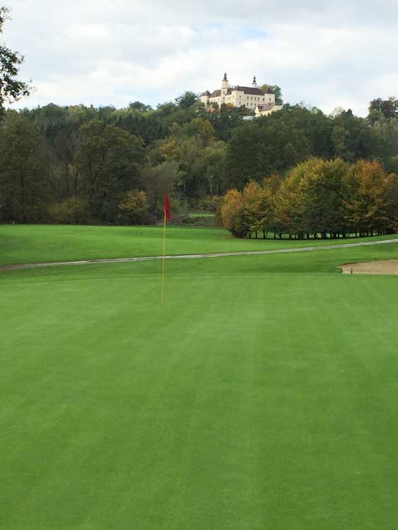 Golf Grün mit Schloss im Hintergrund
